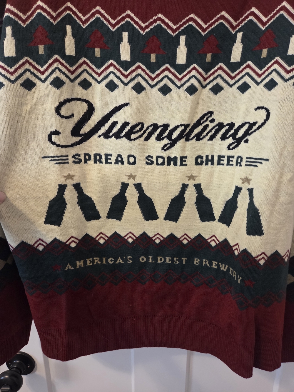 Ugly Christmas Sweater- Men's Fair Isle Holiday Sweater in Burgundy and Cream - Picture 4 of 5